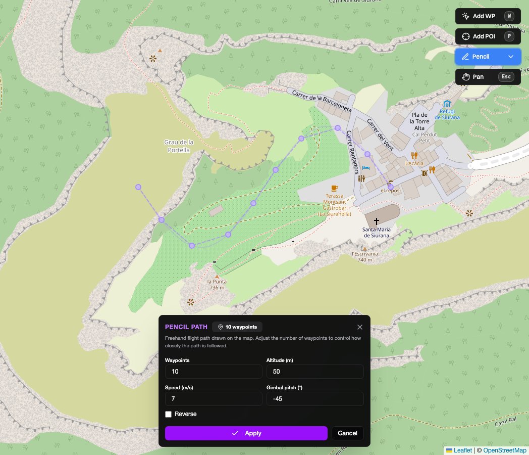 Pencil path template showing freehand drawn flight path