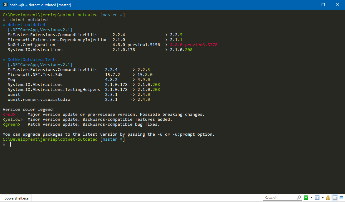 Screenshot of dotnet-outdated