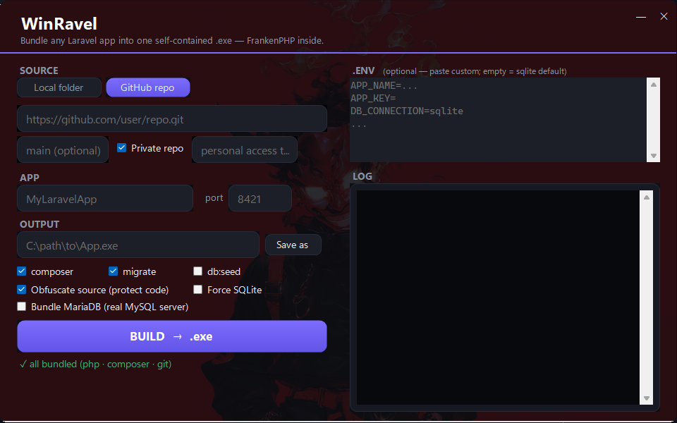 WinRavel building from a GitHub repository