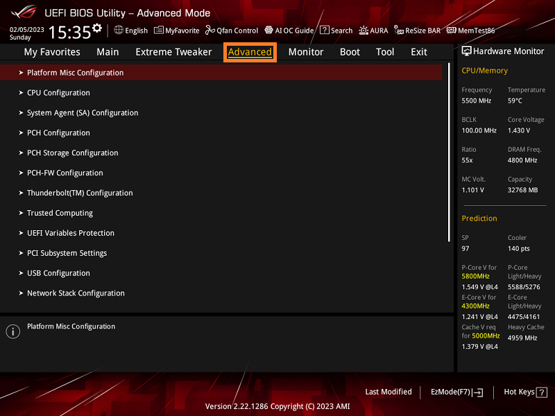 ASUS BIOS Advanced Mode Advanced Page