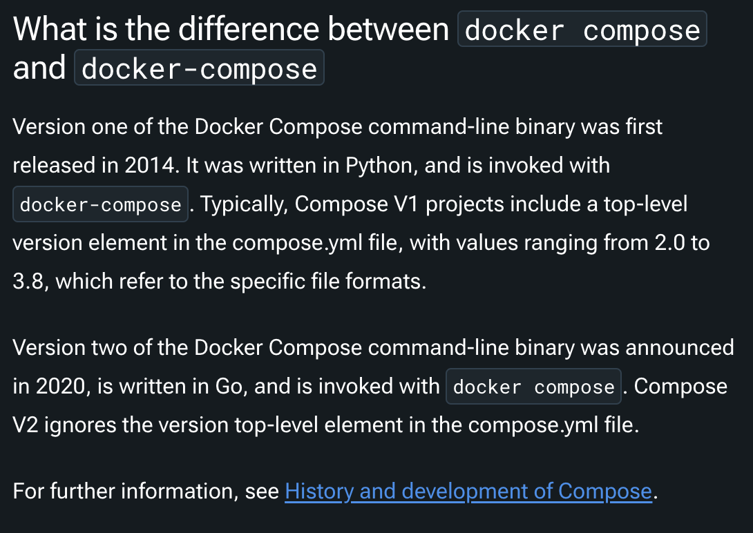 Difference between docker compose and docker-compose