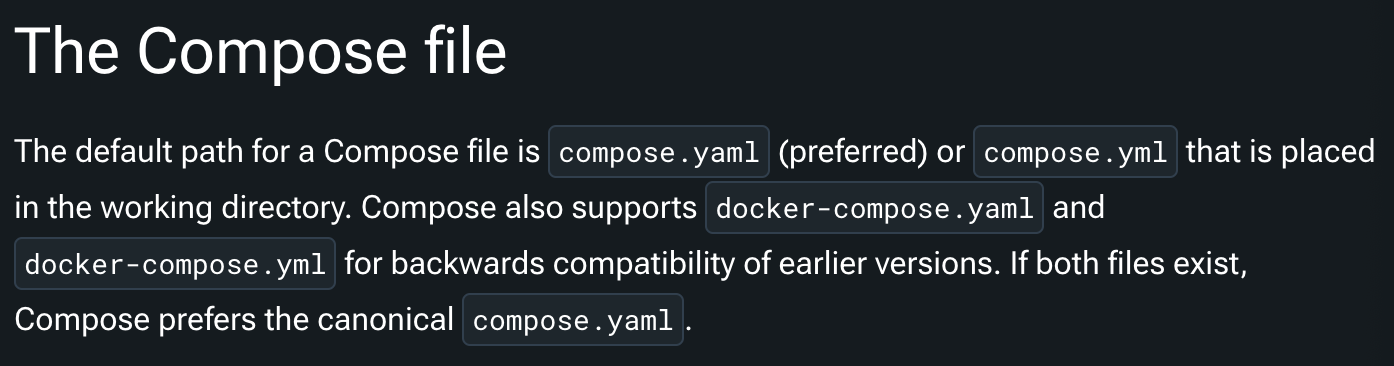 The Compose file from Docker