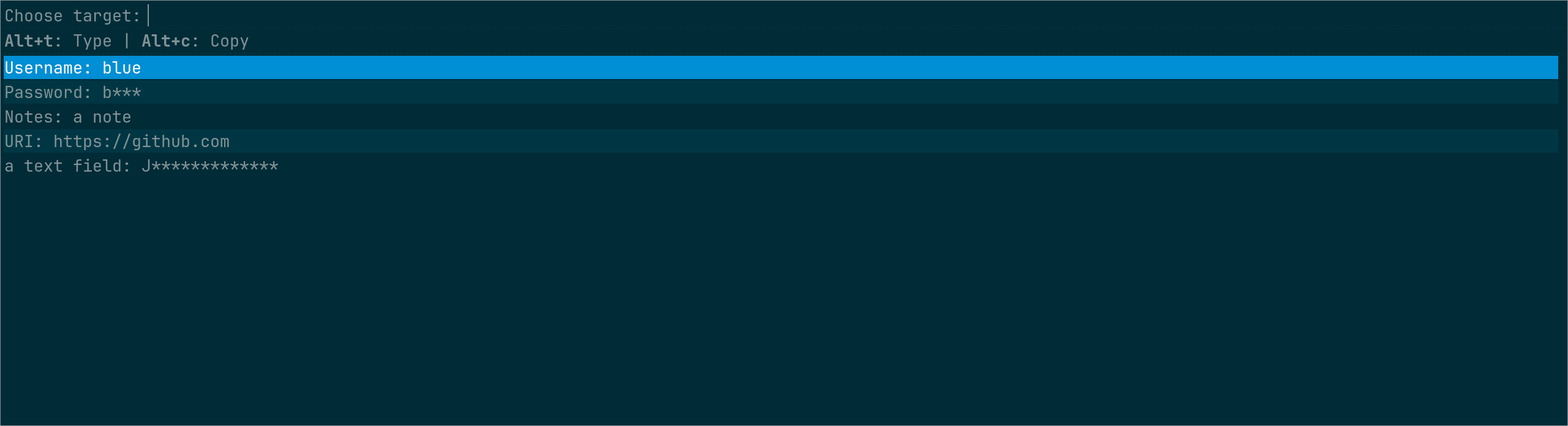 Screenshot of a rofi-rbw entry menu
