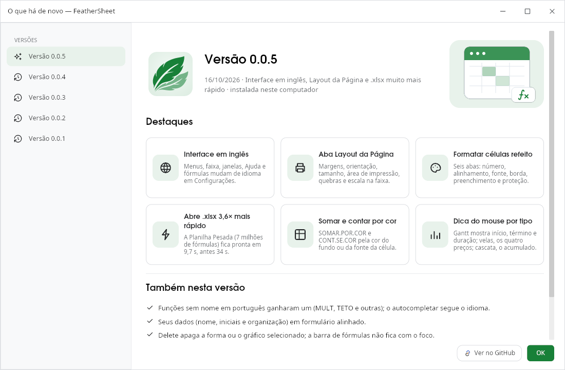 O que há de novo na versão 0.0.5