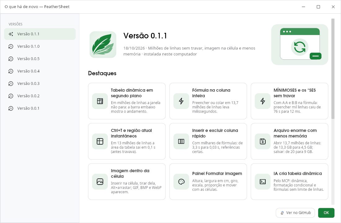O que há de novo na versão 0.1.1
