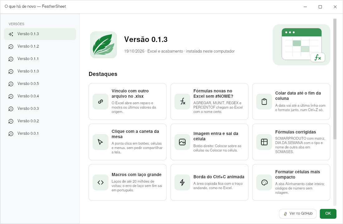 O que há de novo na versão 0.1.3