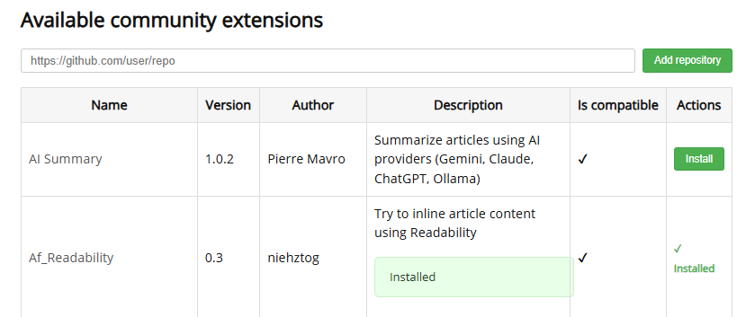 Extension Manager with catalog