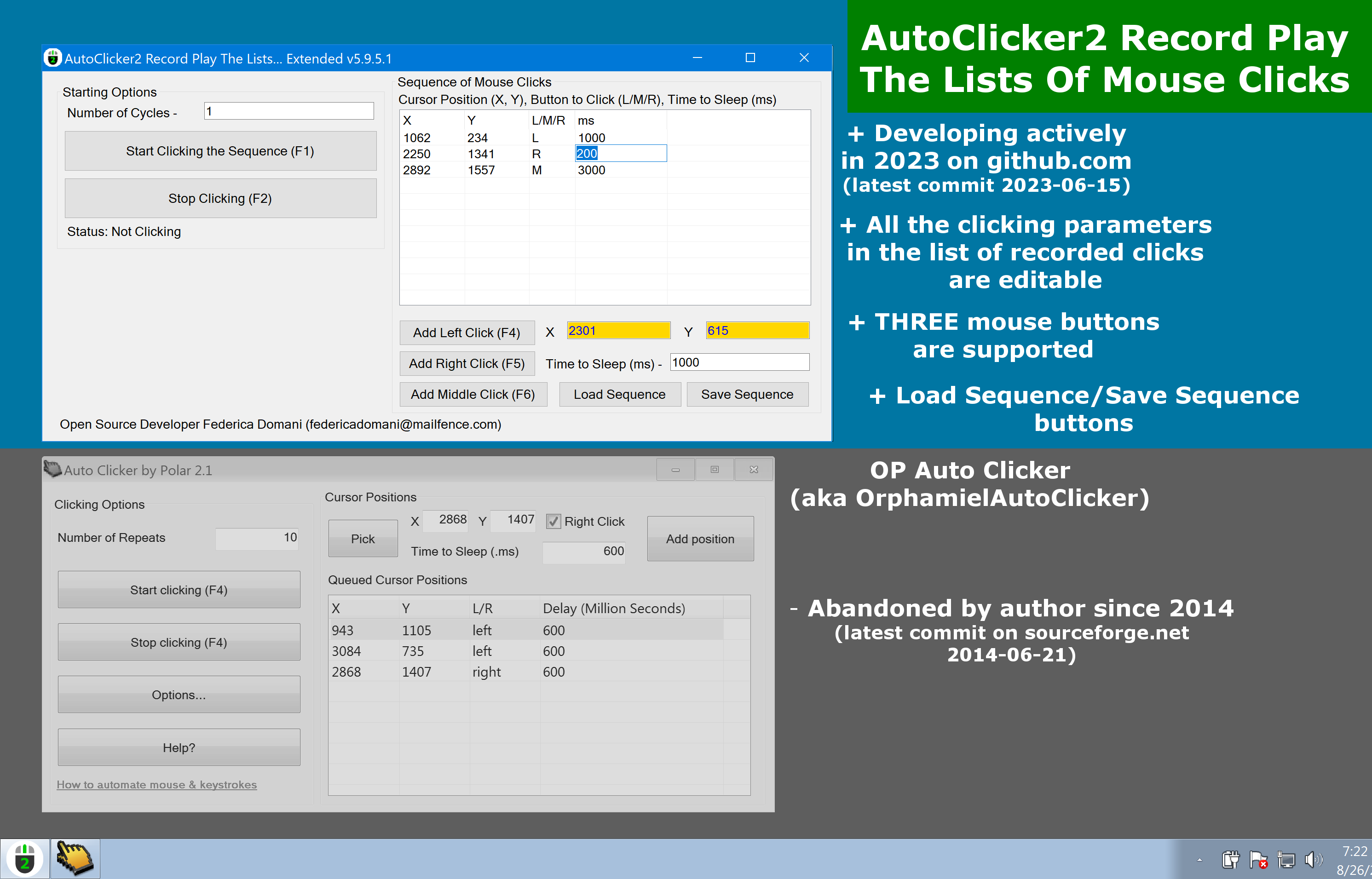 AutoClicker2Ex Record Play version 5.9.5.1 vs. Op AutoClicker (aka OrphamielAutoClicker) - Group Clicking Mode.