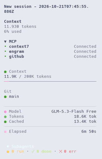 Hush sidebar panel on a light OpenCode theme
