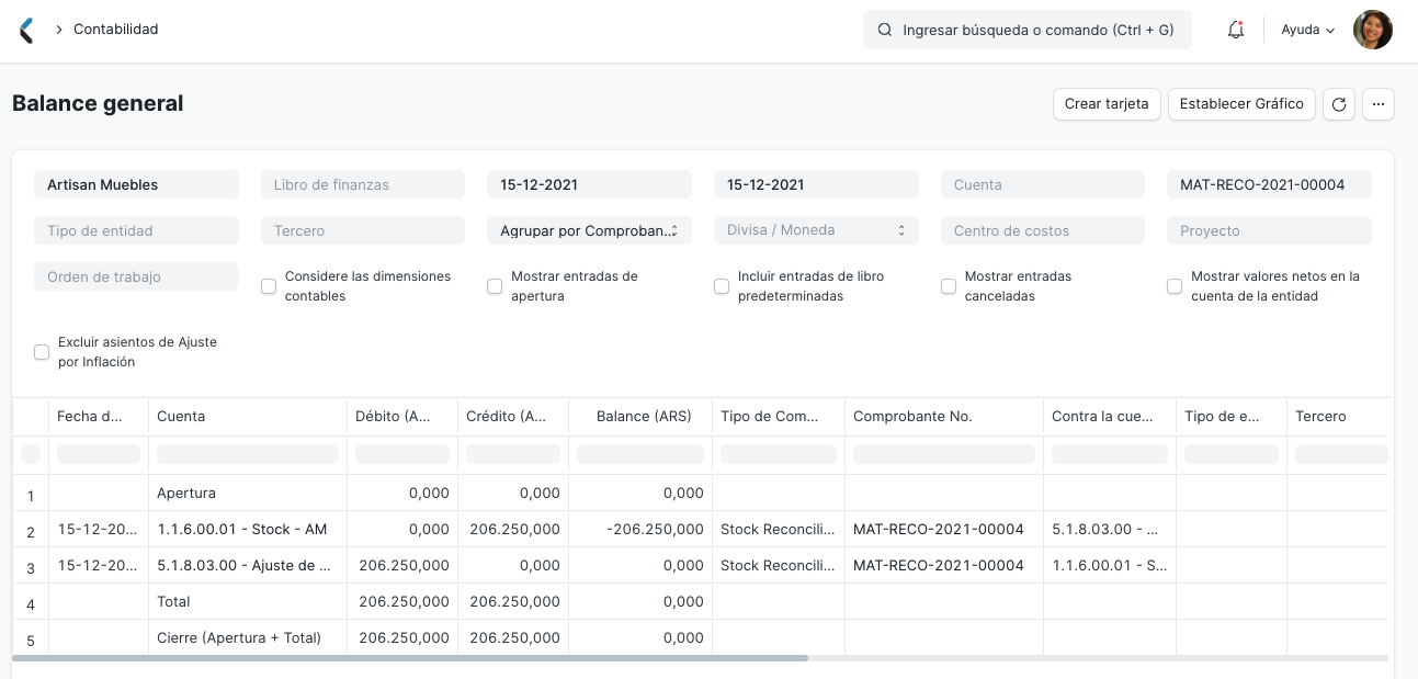 Stock Reconciliation balance general