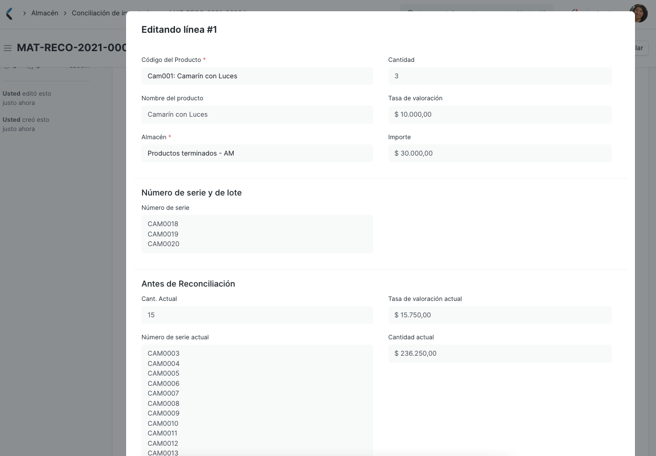 Stock Reconciliation prod seriado