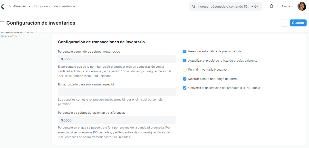 Config de transacciones