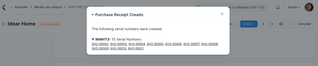 Serial Nos Created