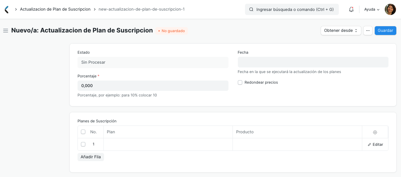 Actualización de planes de suscripción