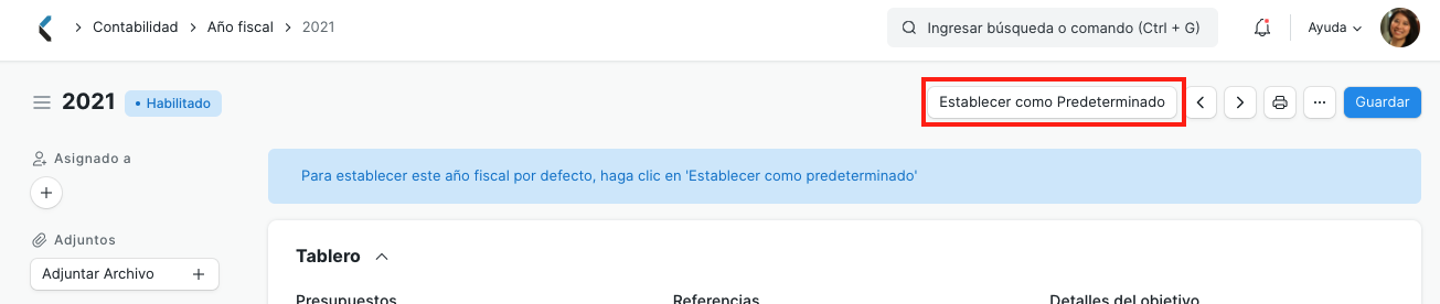 Año fiscal predeterminado