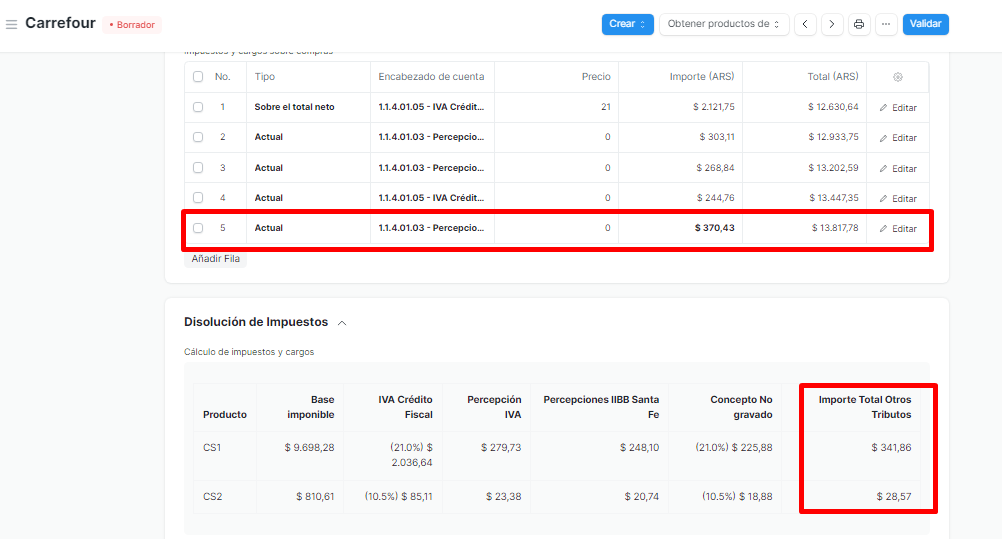 disolucion impuestos otros factura supermercado