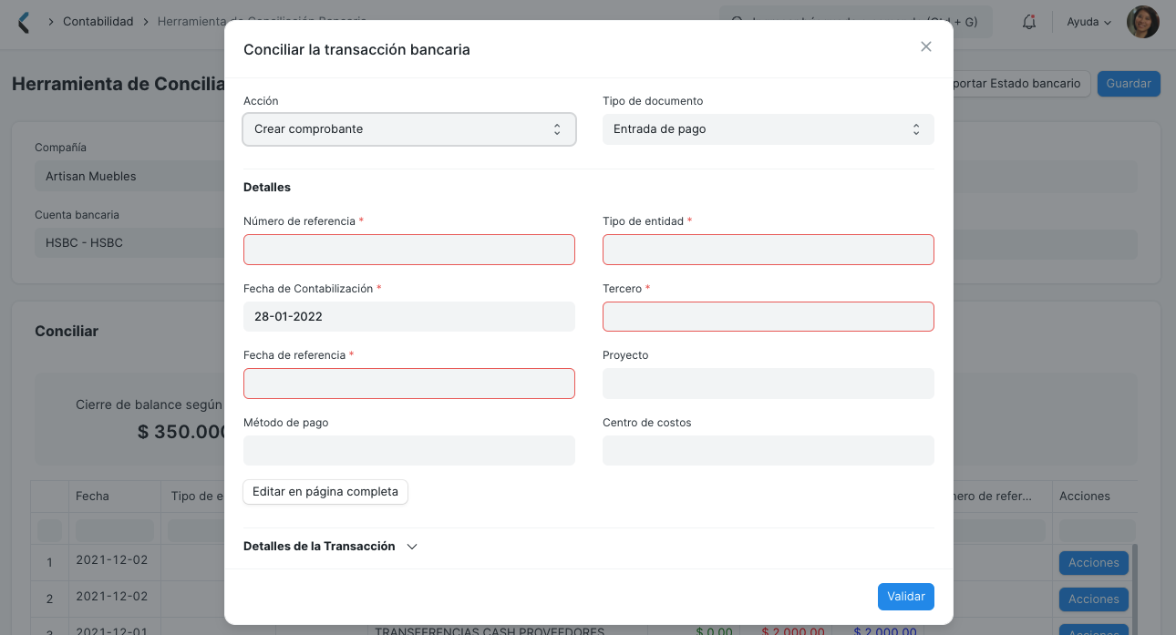 Reconcile bank transactions manually