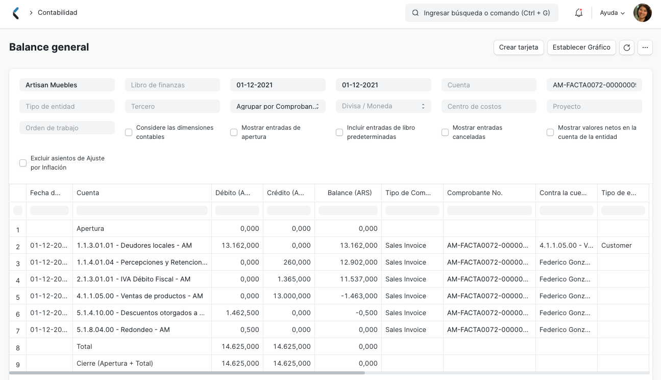 Balance general factura de venta