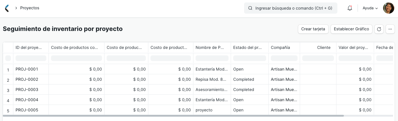 Seguimiento de inventario por proyecto