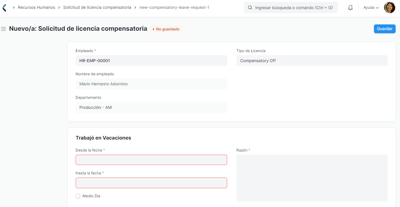 Solicitud de licencia compensatoria