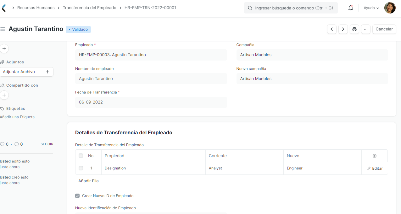 Transferencia del Empleado