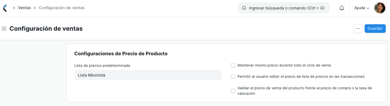 Configuraciones de Precio de Producto