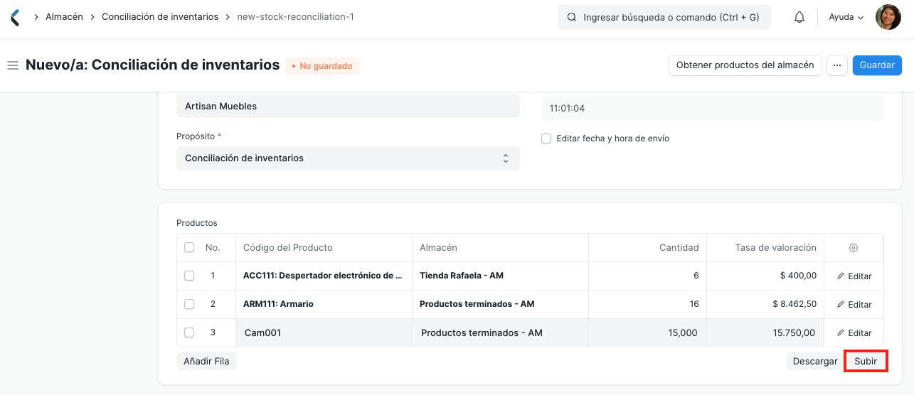 Stock Reconciliation csv