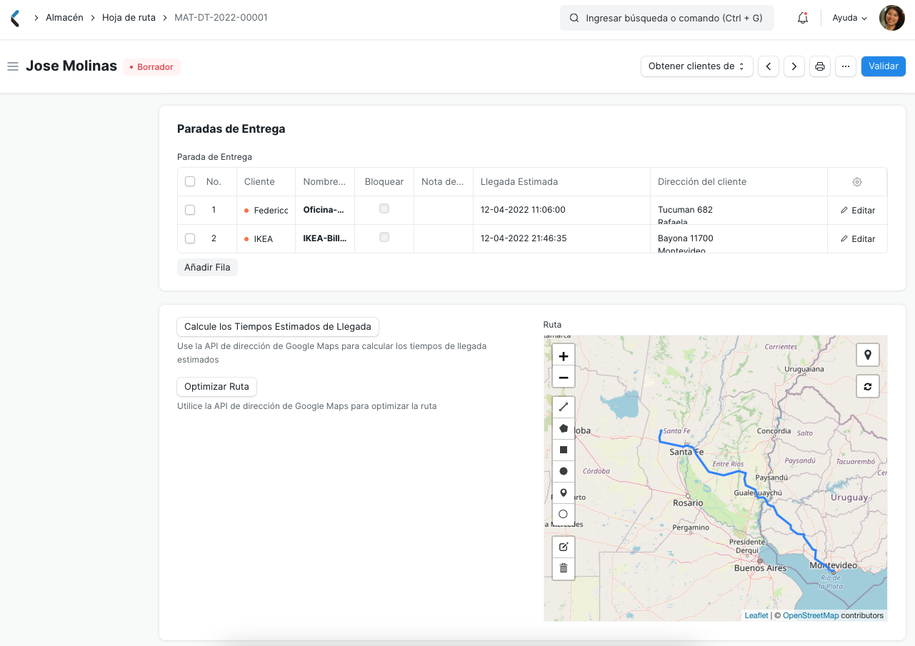 Calcular los Tiempos Estimados de Llegada