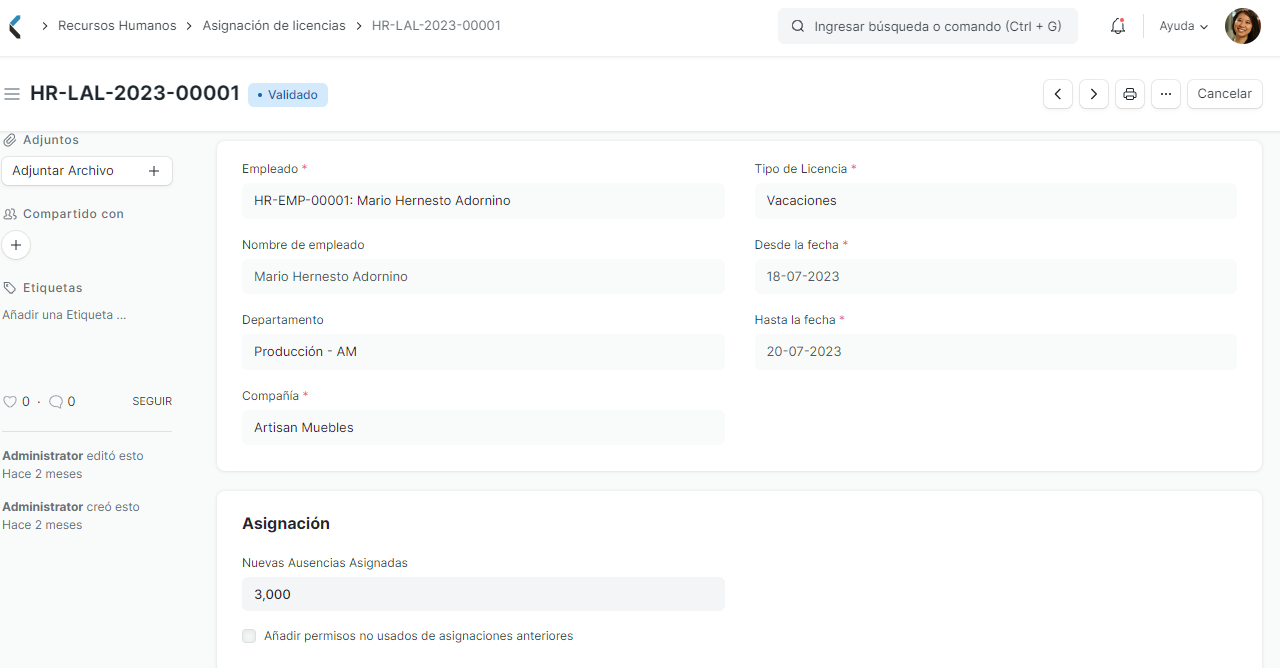 Asignacion de licencias