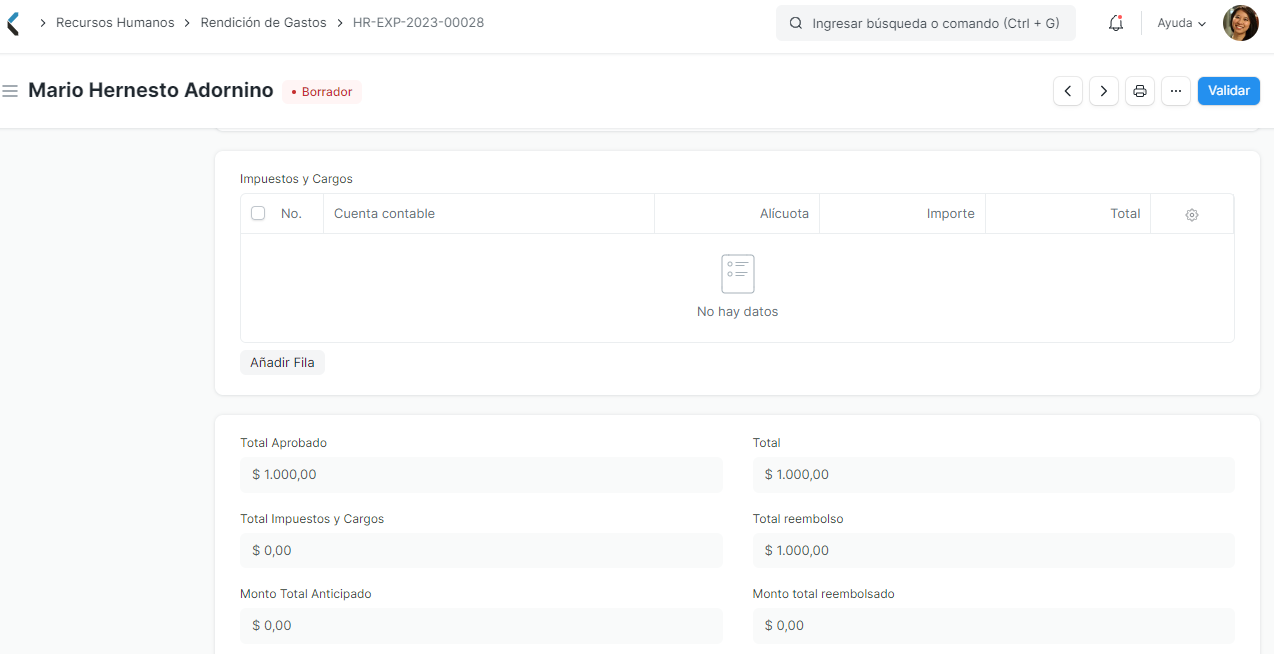 Rendicion de gastos totales