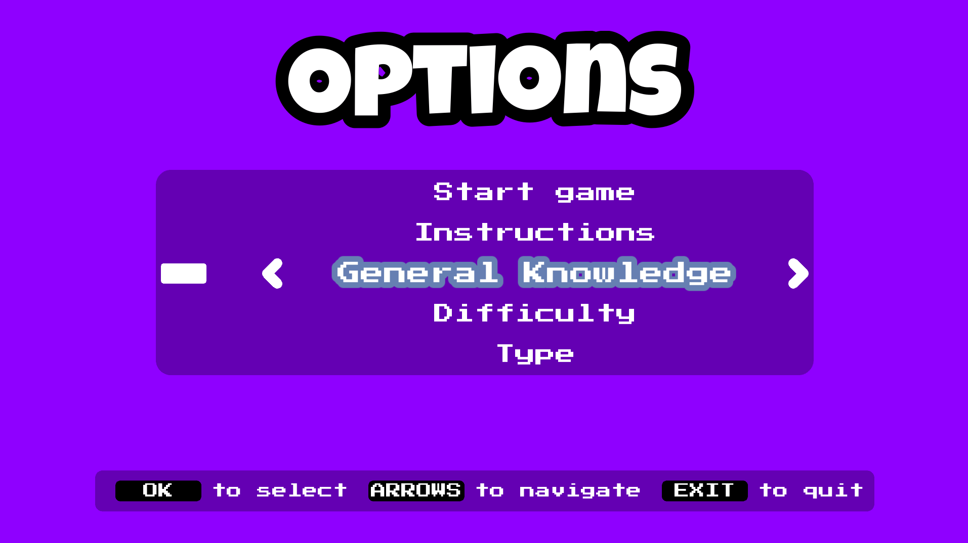 Options screen