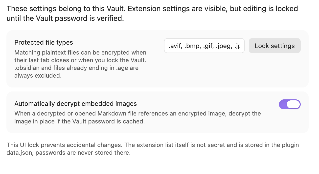 Protected file type and embedded image settings