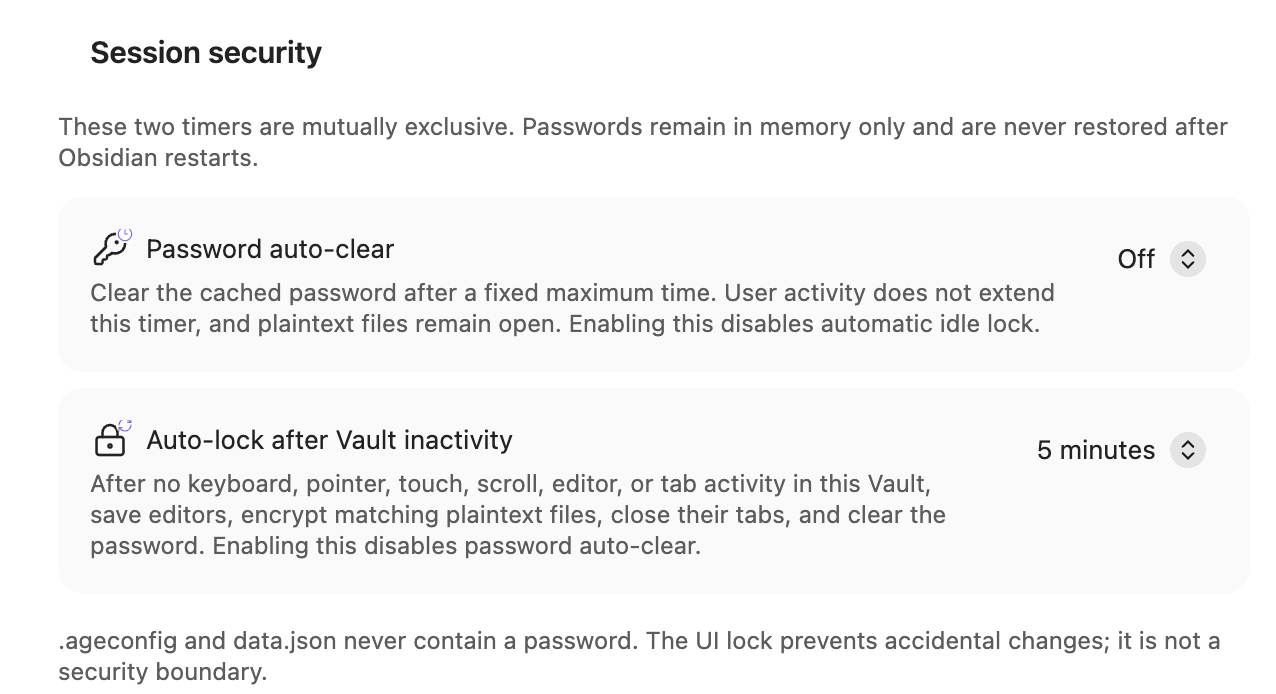 Password auto-clear and automatic Vault inactivity lock settings
