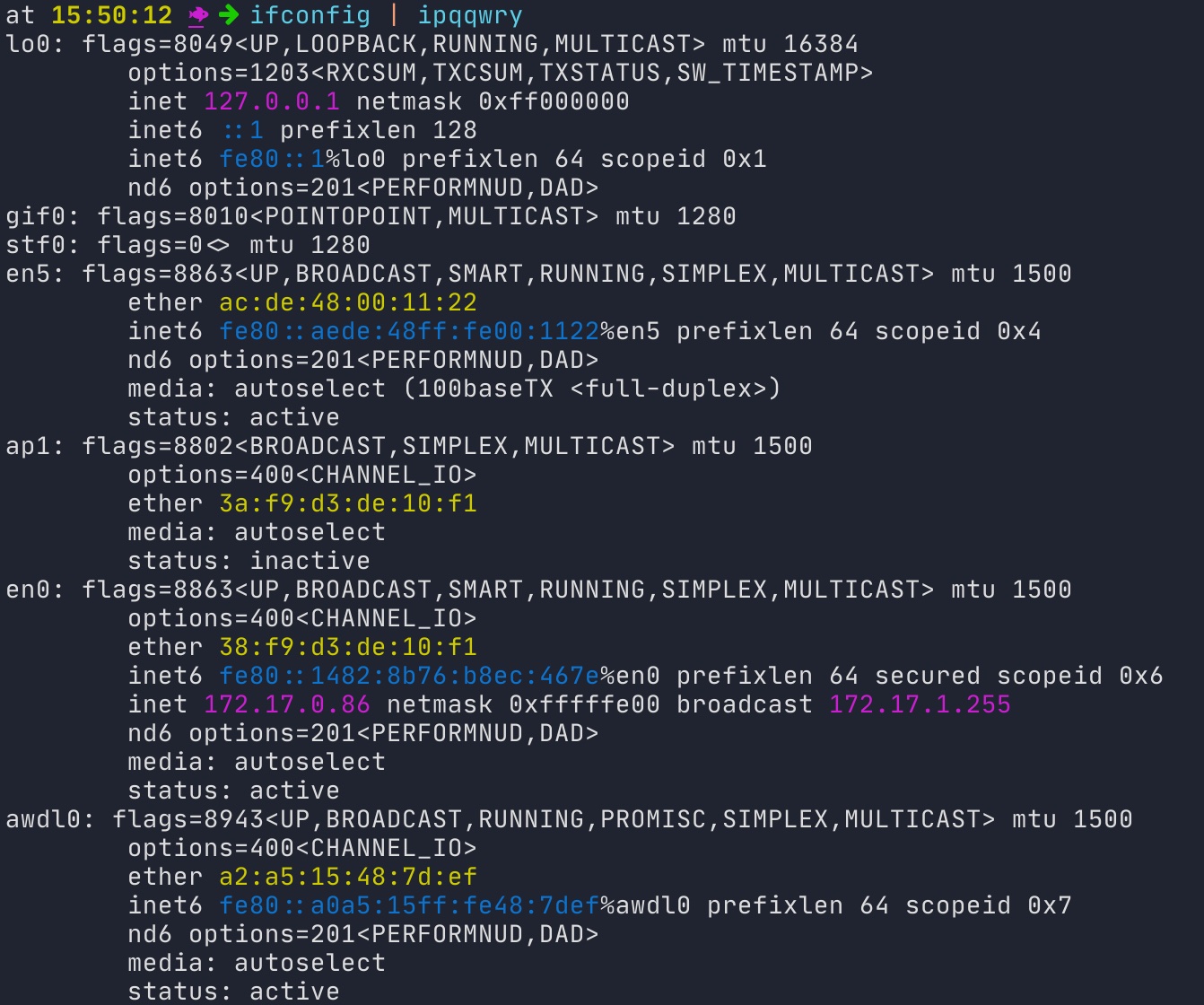 pipeline with ifconfig command