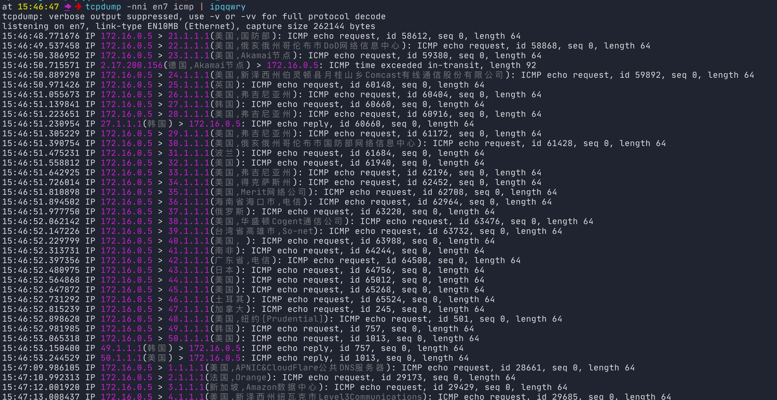 pipeline with tcpdump command