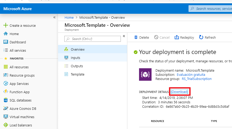 deployment details output results