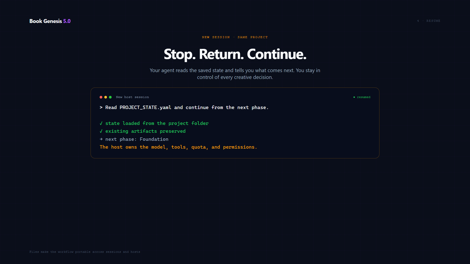 Resuming the same project in a new session