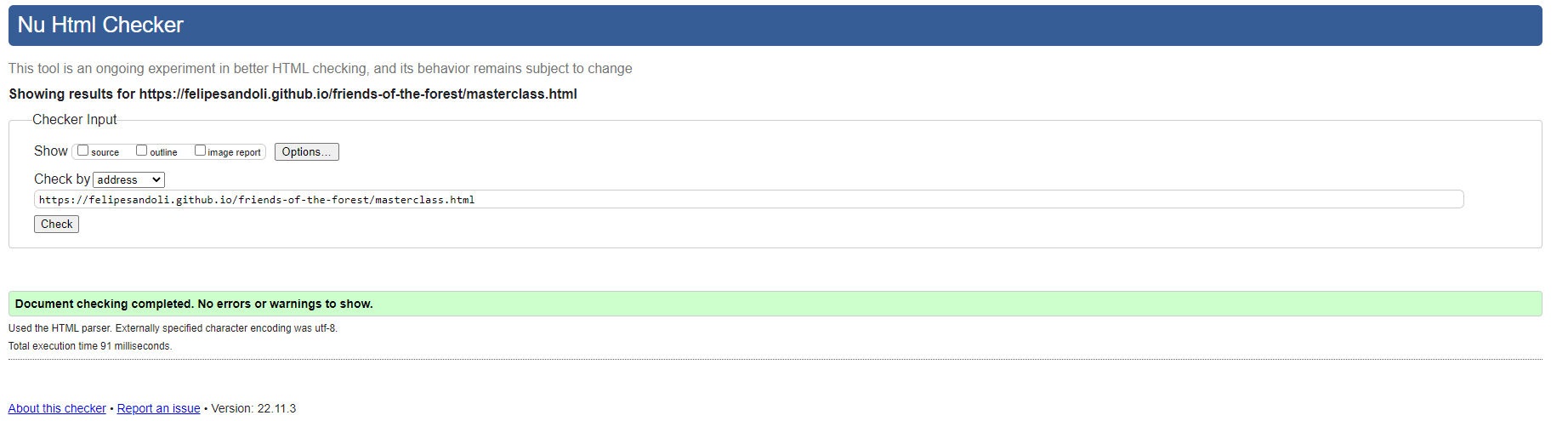 Masterclass Page HTML Validation Pass