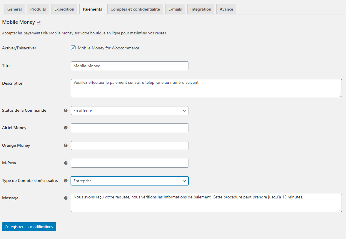 Configuration du plugin