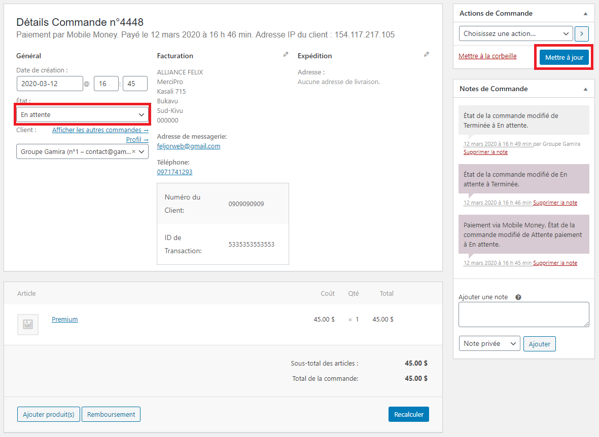 Configuration du plugin