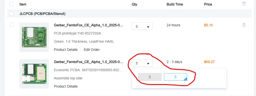 change assembly option between 2 and 5