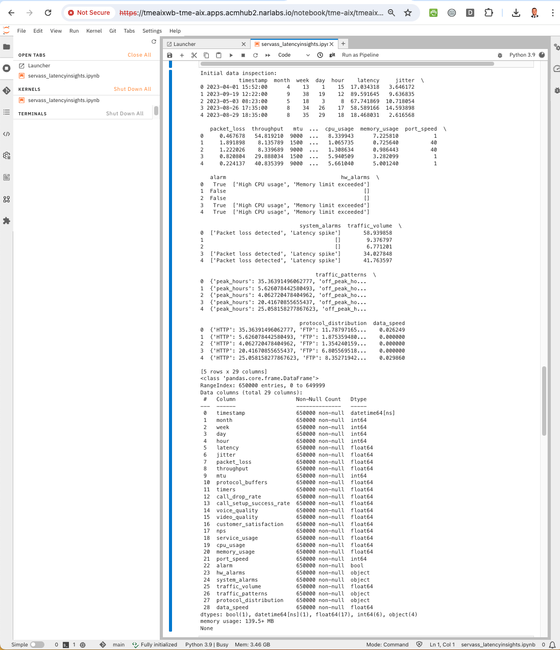 Service Assurance Data Structure