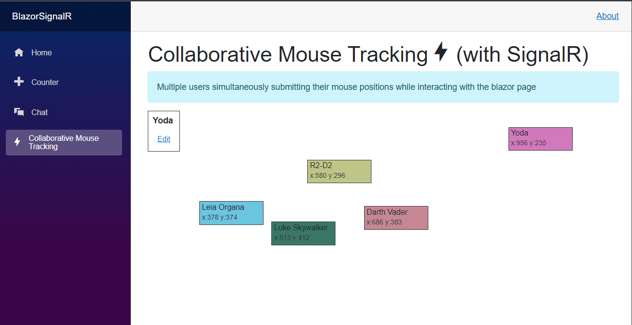Collaborative Mouse Tracking Blazor SignalR