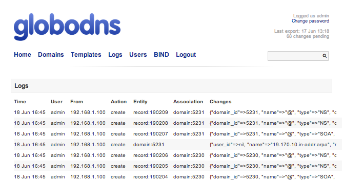 Listing lasts actions on Dns-Api