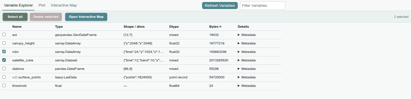 GeoIDE Variable Explorer with scientific and geospatial variables