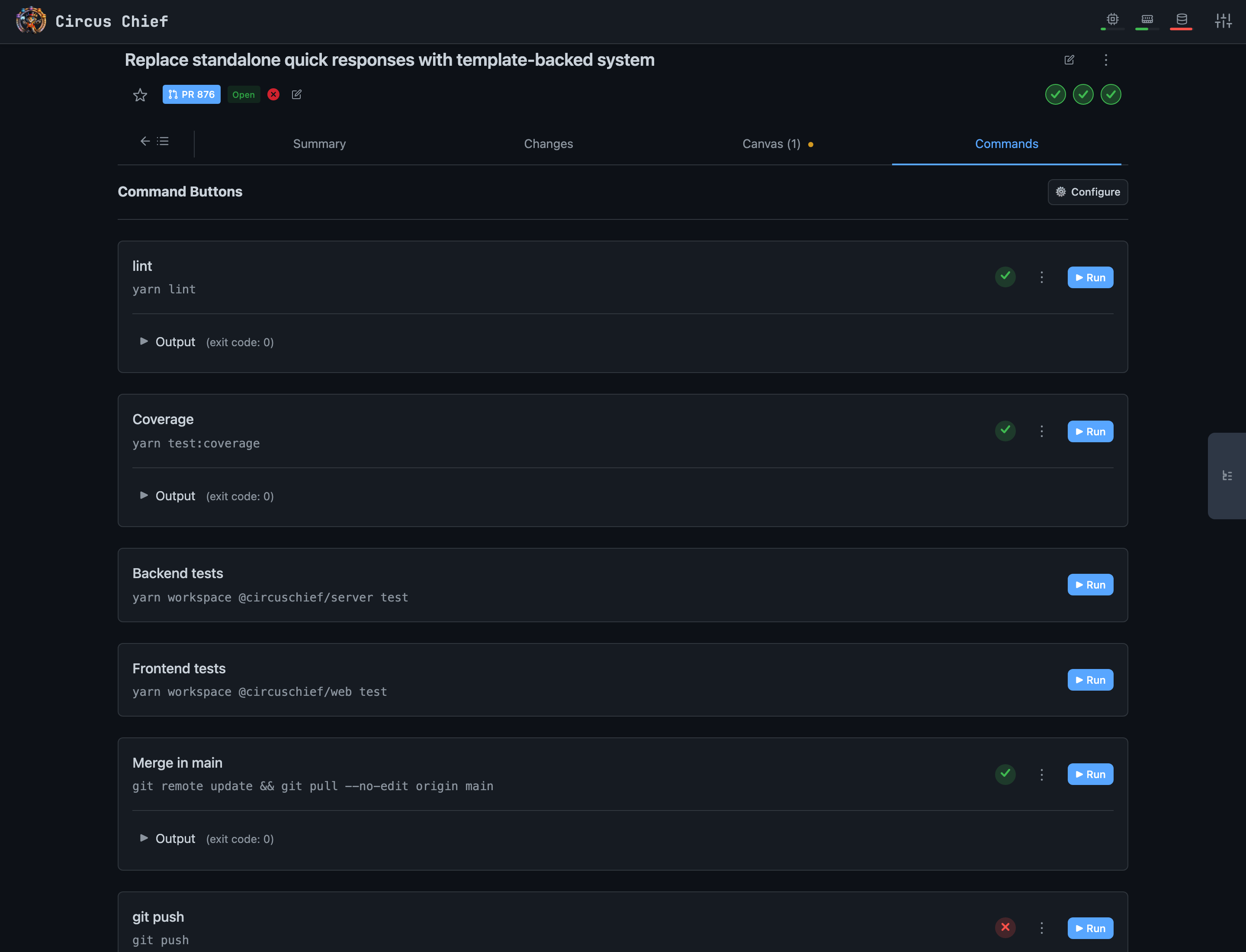 User-configured commands