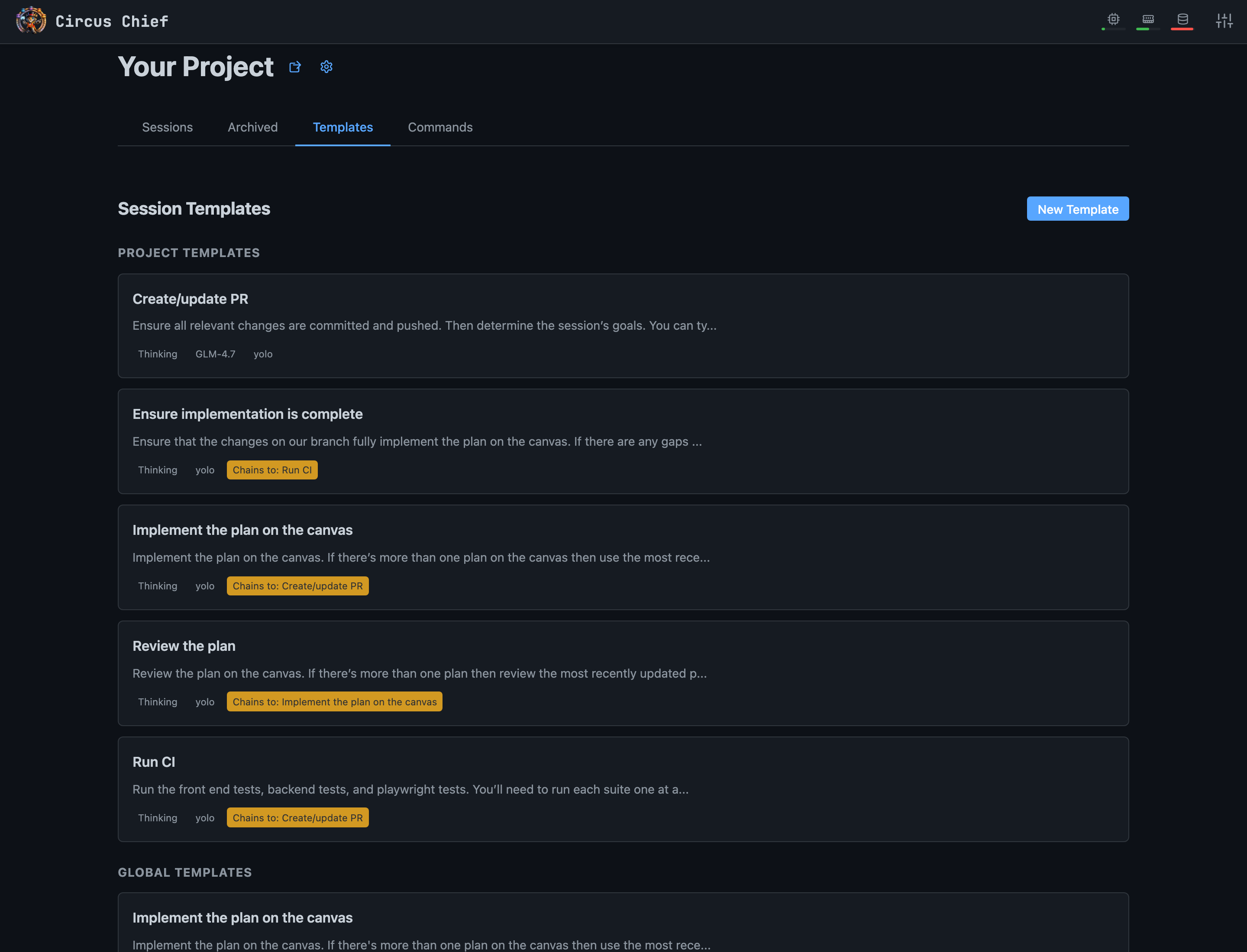 Configurable, chainable templates