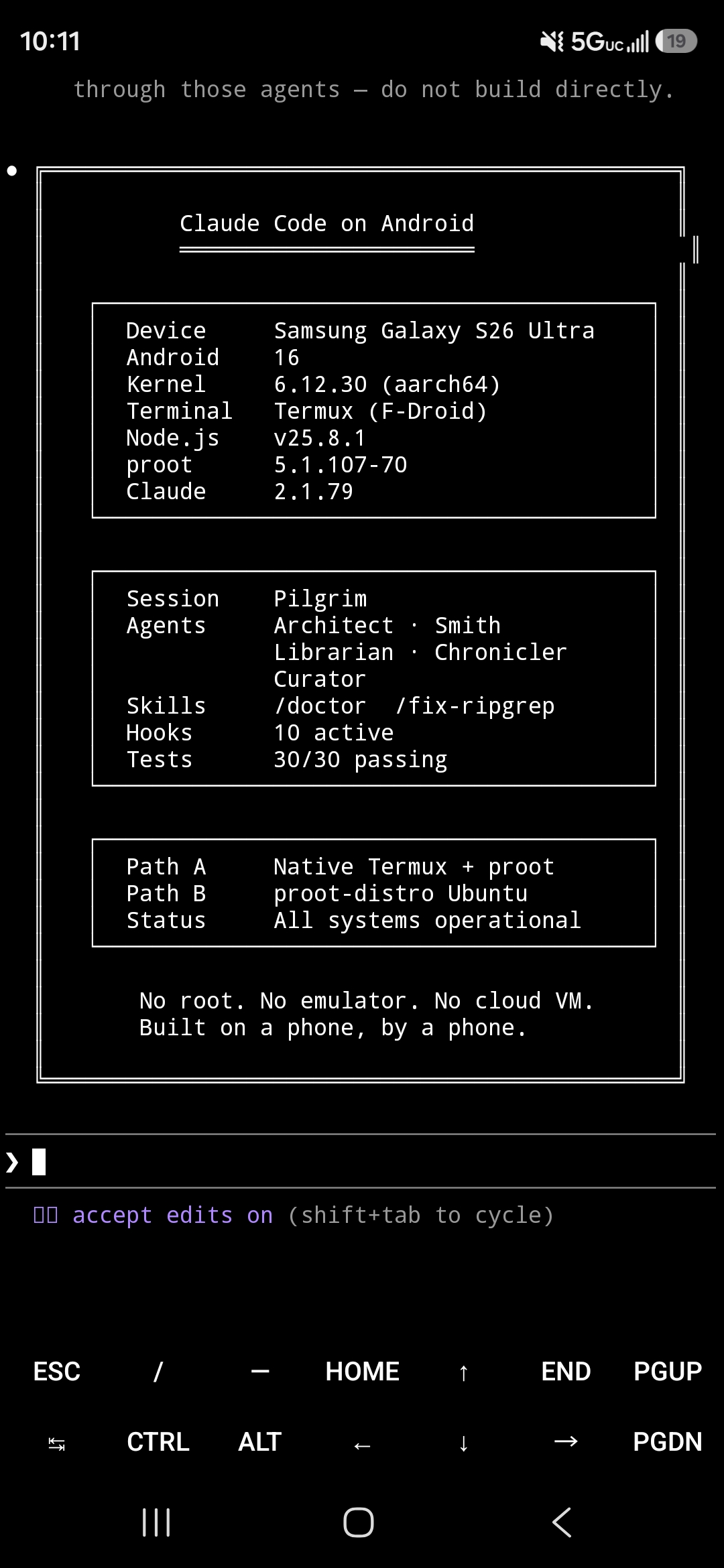 Samsung Galaxy S26 Ultra running Claude Code