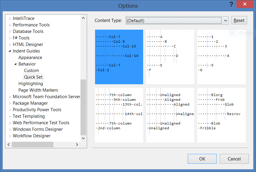 The options dialog