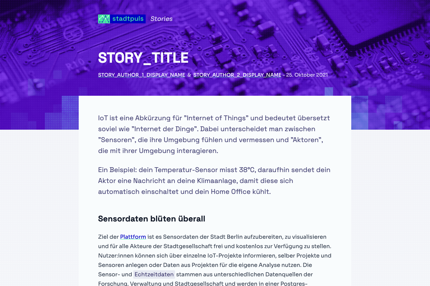 A screenshot of the Stadtpuls Stories template